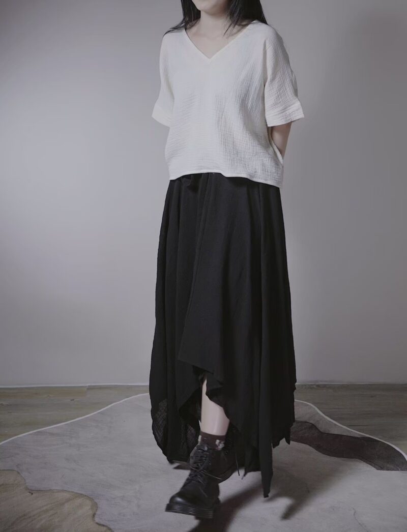 雙層棉紗 V領舒身上衣 三色 | Short Sleeve