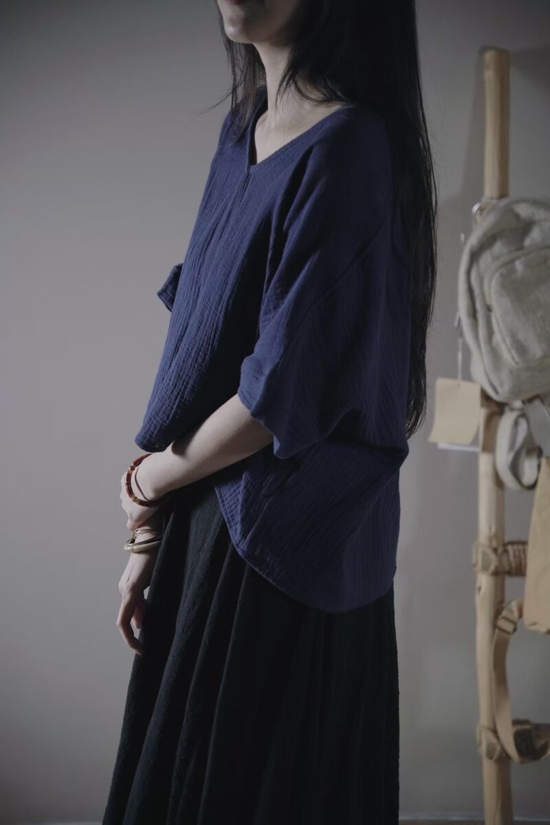 雙層棉紗 V領舒身上衣 三色 | Short Sleeve