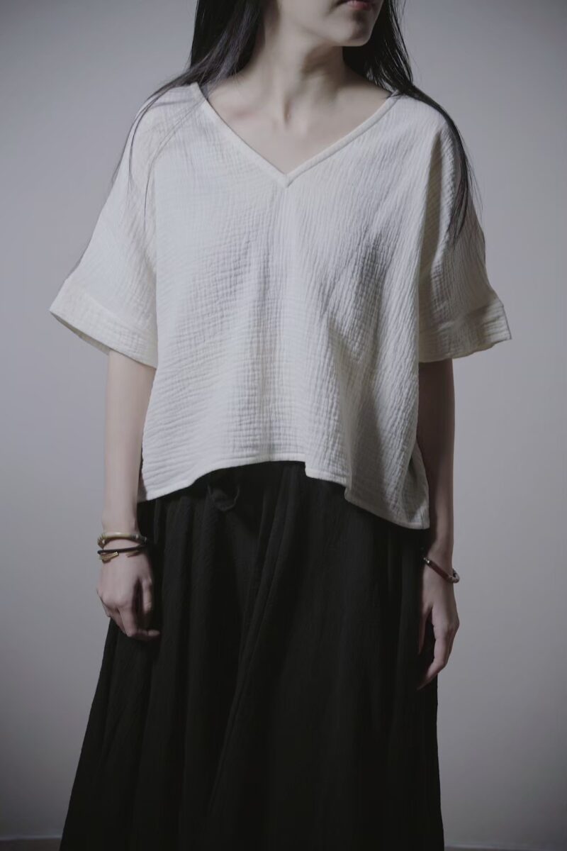雙層棉紗 V領舒身上衣 三色 | Short Sleeve