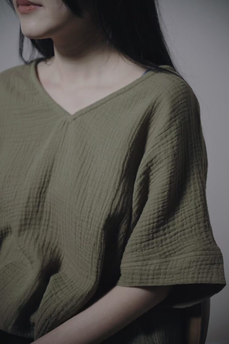 雙層棉紗 V領舒身上衣 三色 | Short Sleeve