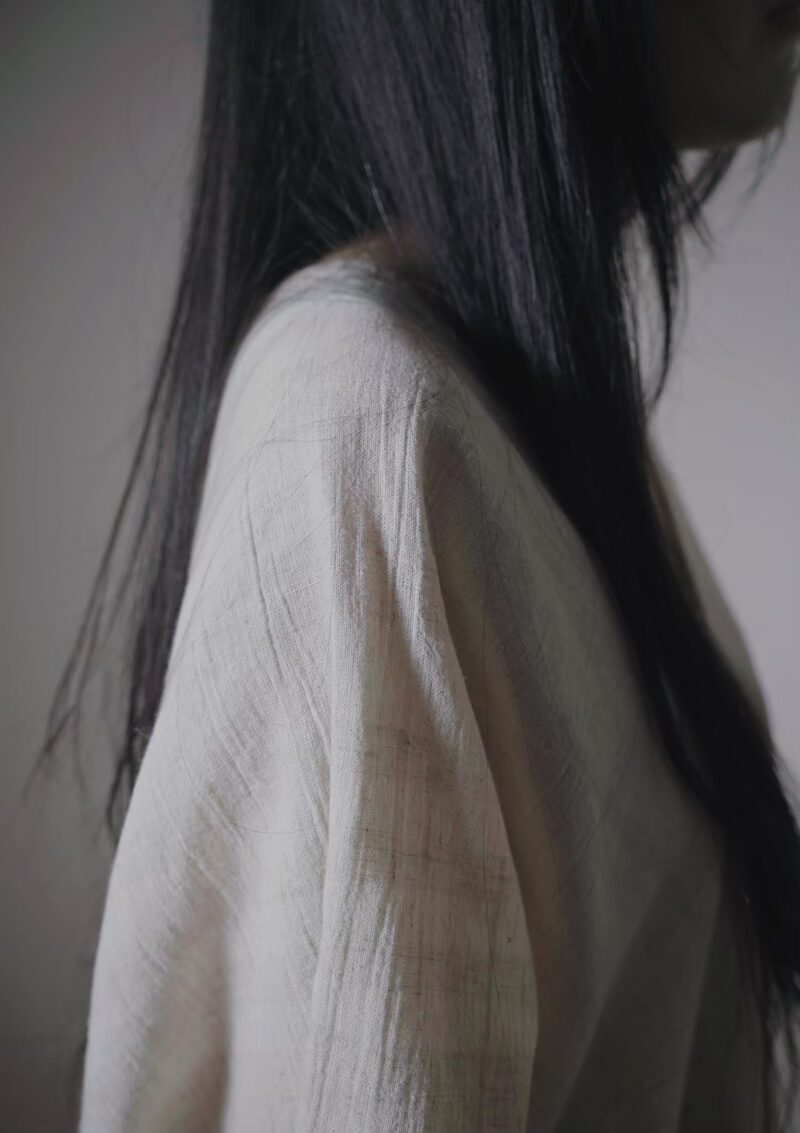 有機棉手織布 雙口袋斗篷 | 雙米色平織 | Poncho