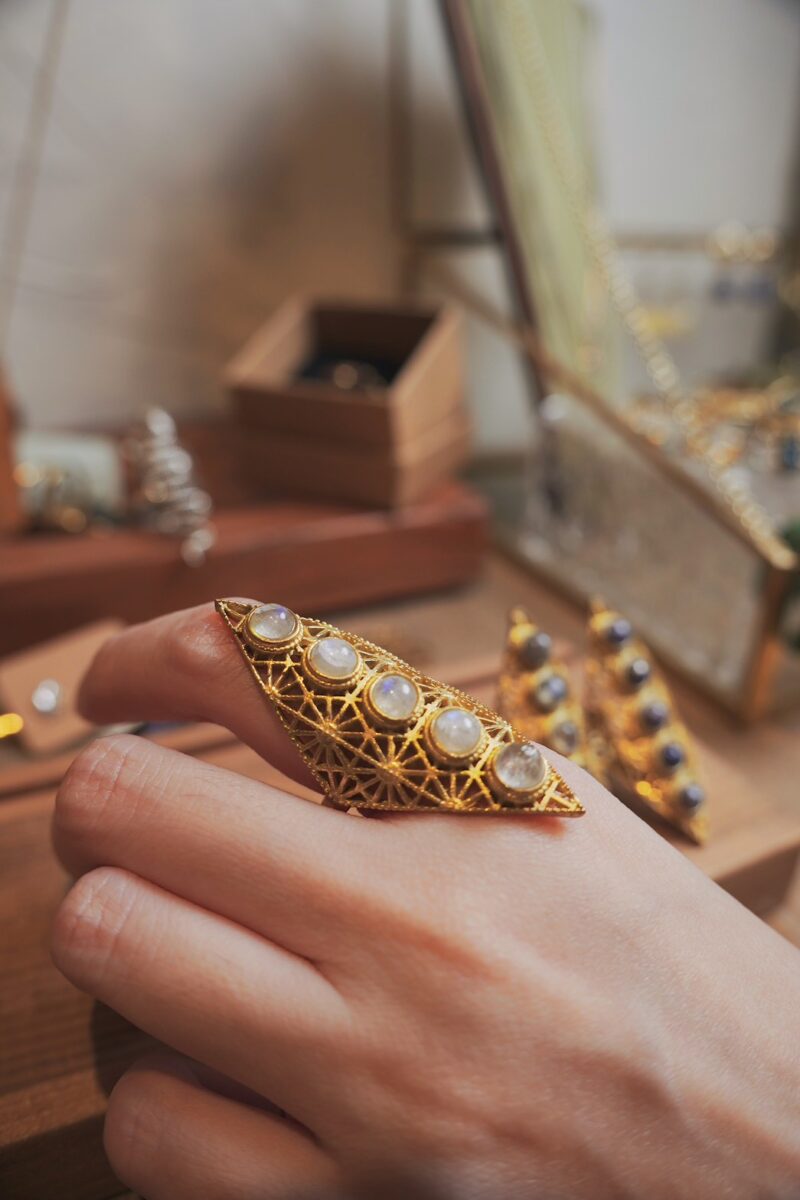 神聖幾何 月光石盾形戒指 | Shield Ring