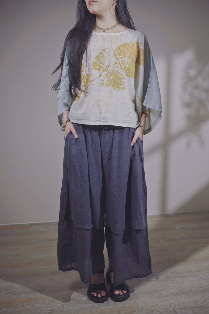 有機棉 植物捶染蝴蝶袖上衣 | 藍翼 | Batwing Sleeve Top