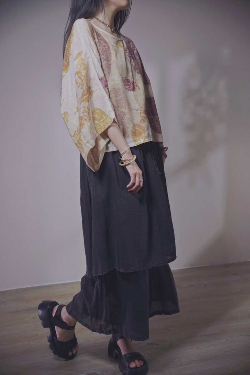 有機棉 植物捶染蝴蝶袖上衣 | 春花 | Batwing Sleeve Top