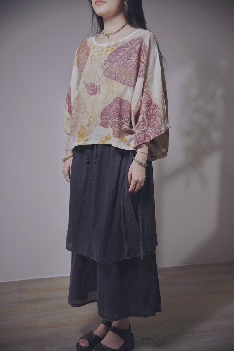 有機棉 植物捶染蝴蝶袖上衣 | 春花 | Batwing Sleeve Top